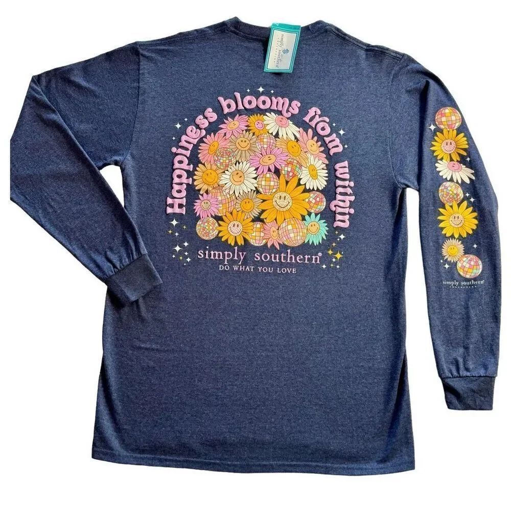SIMPLY SOUTHERN LARGE “Happiness Blooms from Within” Long Sleeve T-SHIRT